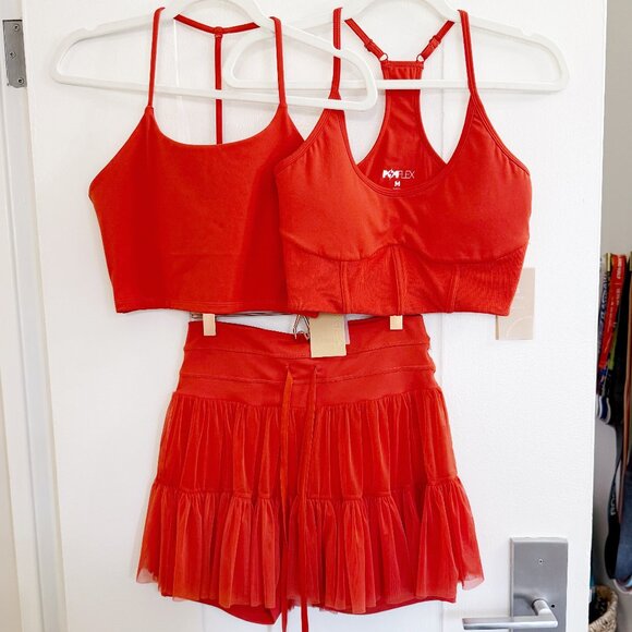 POPFLEX CAYENNE SET - Pirouette Skort, Plie Corset Crop, Flexy Crop Top NWT - Picture 2 of 16